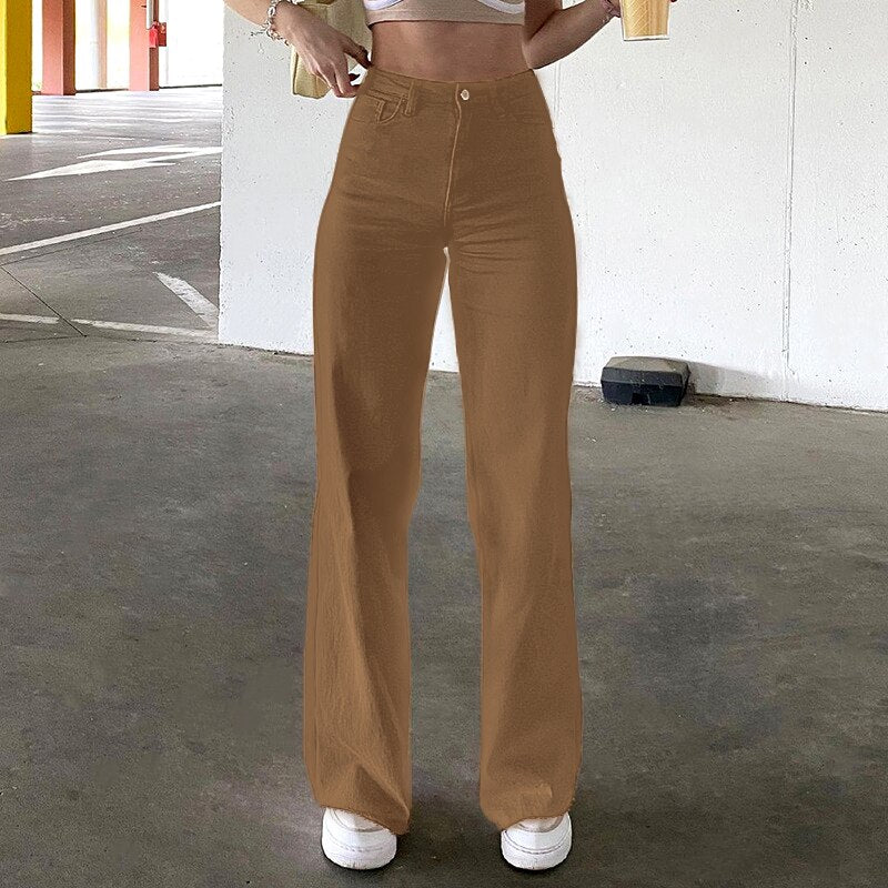deanwangkt Low Waist Straight Pants Women Casual Trousers Wide Leg Pants Solid Slim Trousers Women Stretch Jeans Fashion Pantalones - Deanwangkt