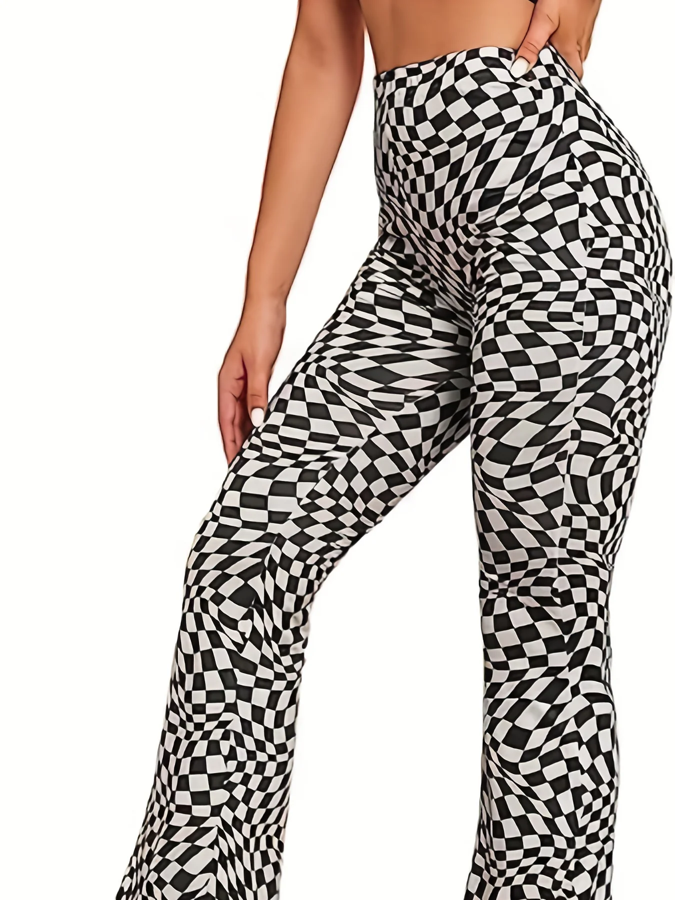 deanwangkt-1  Allover Print Flare Leg Pants, Casual High Waist Slim Pants For Spring & Fall, Women's Clothing - Deanwangkt