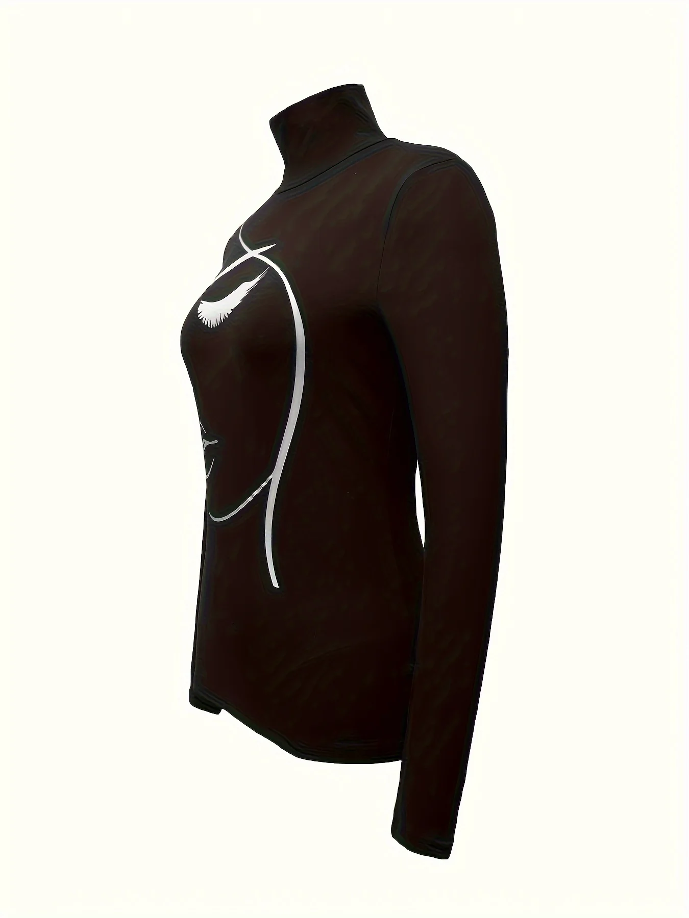 Abstract Print Turtleneck T-Shirt, Casual Long Sleeve Top For Spring & Fall, Women's Clothing - Deanwangkt