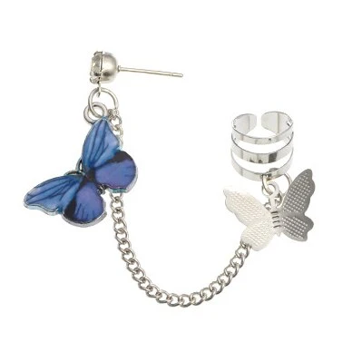 deanwangkt  Women Girls Punk One-piece Earrings Butterfly Cross Pendant Tassel Clip Earrings Ear Studs Alloy Dangle Earring Jewelry Gift - Deanwangkt