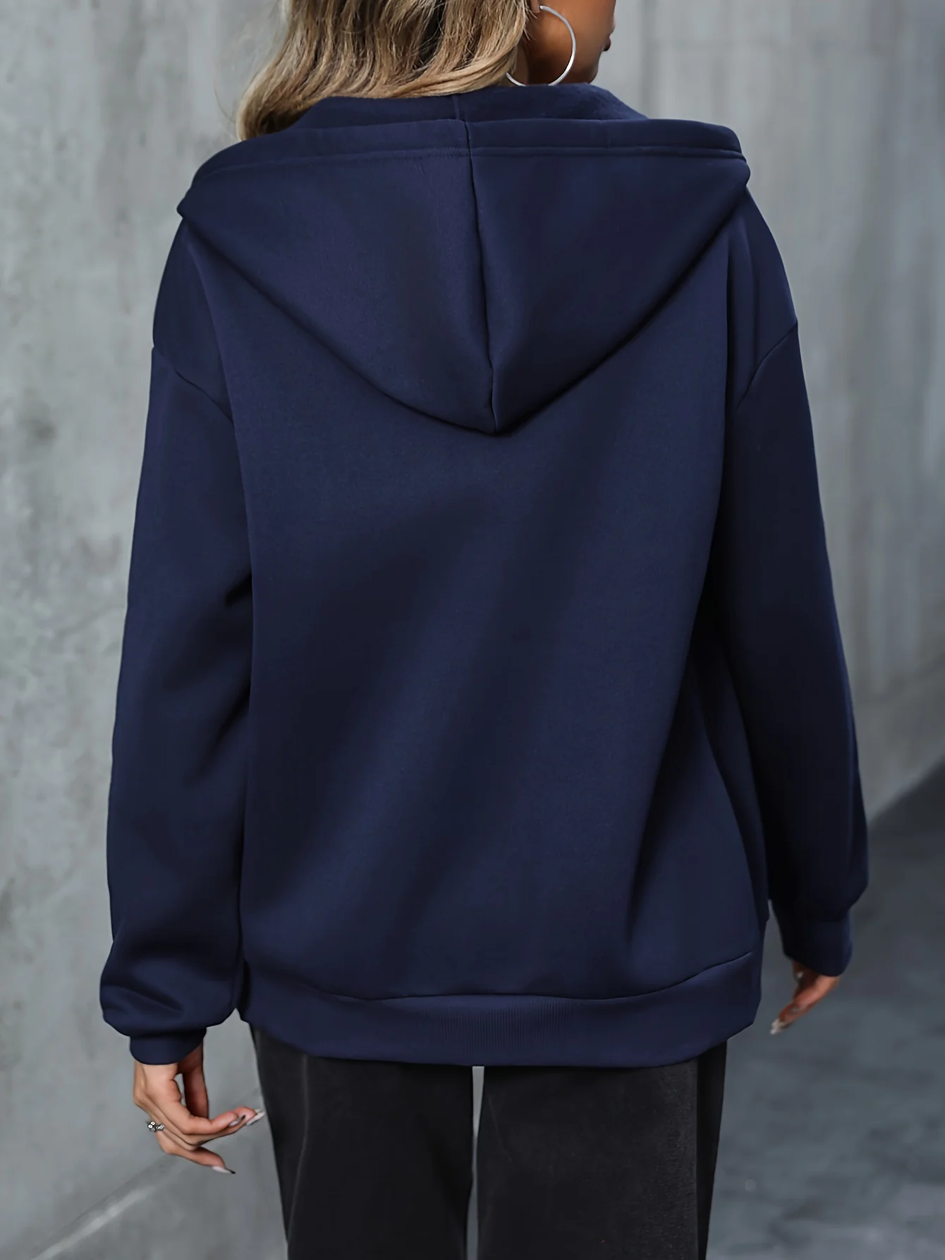 Solid Zipper Hooded Jacket, Versatile Drawstring Kangaroo Pocket Outwear For Fall & Winter, Women's Clothing - Deanwangkt