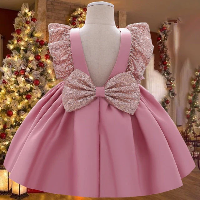 Summer Sequin Big Bow Baby Girl Dress 1st Birthday Party Wedding Dress For Girl Palace Princess Evening Dresses Kid Clothes - Deanwangkt