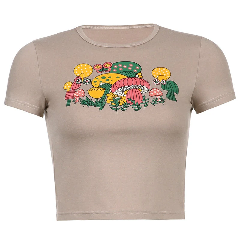 Graphic T Shirts Y2K Top Women Fairy Grunge Short Sleeve T-Shirts Slim Anime Crop Top Streetwear O Neck Tees 90s E-Girl Clothes - Deanwangkt