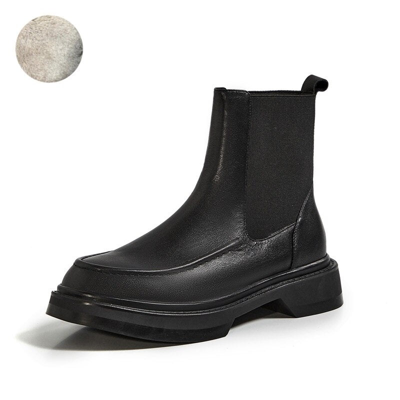 deanwangkt Autumn Shoes     Retro British Style Slip-On Chelsea Boots Genuine Leather Women's Boots Fashion Ankle Boots Round Toe Flat with Women Shoes - Deanwangkt