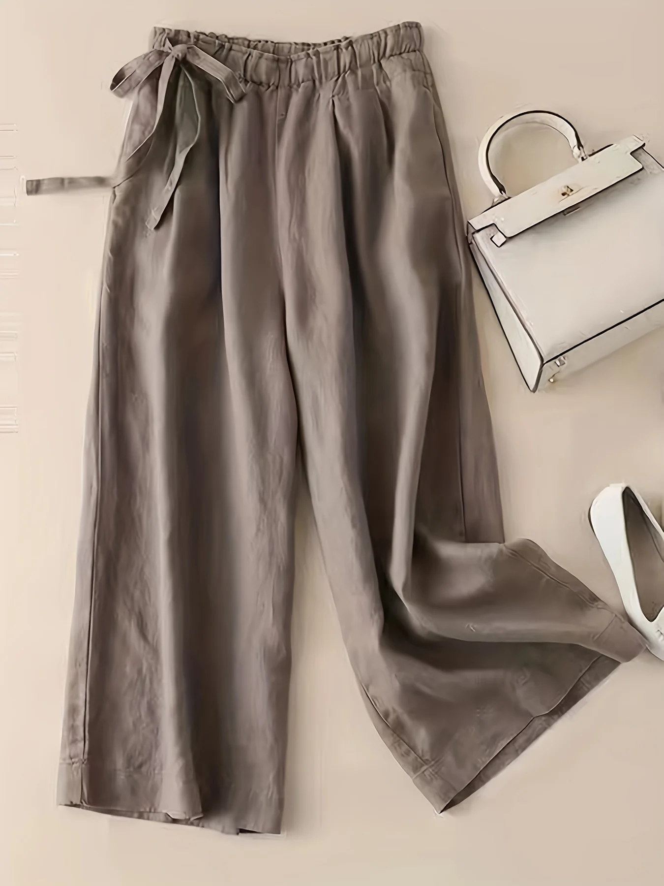 deanwangkt-1  Solid Elastic Waist Pants, Casual Wide Leg Simple Summer Pants, Women's Clothing - Deanwangkt