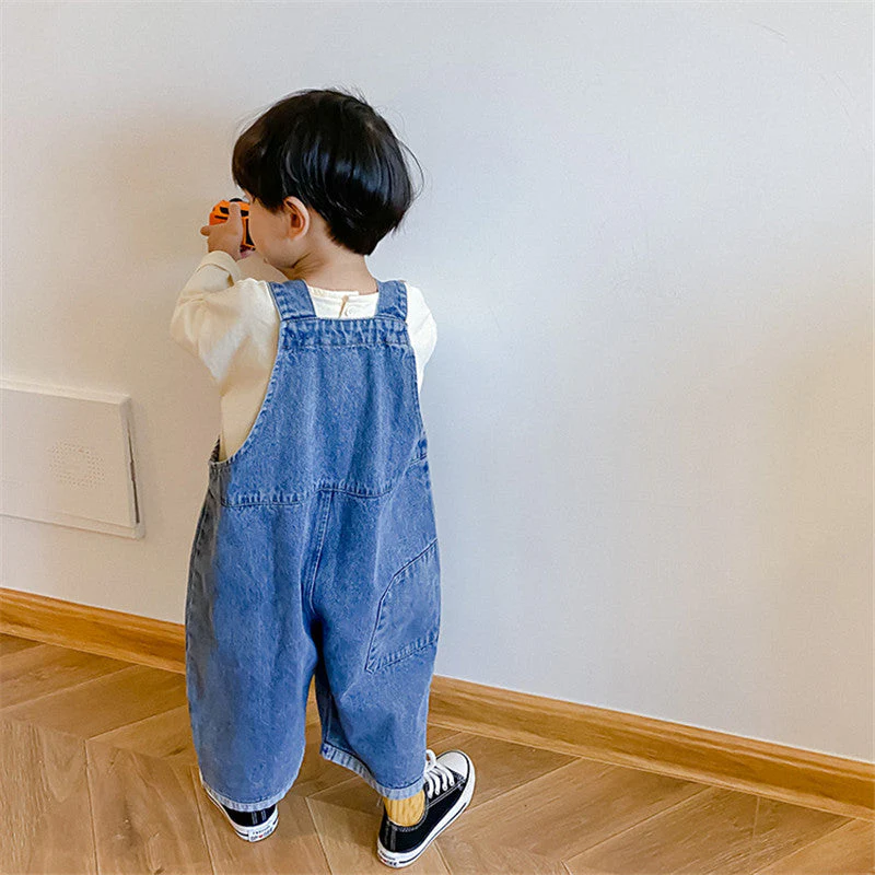 deanwangkt  New Children Loose Overalls boys girls casual all-match denim Trousers Autumn Solid Outwear 1-7Y Kids fashion bib pants - Deanwangkt