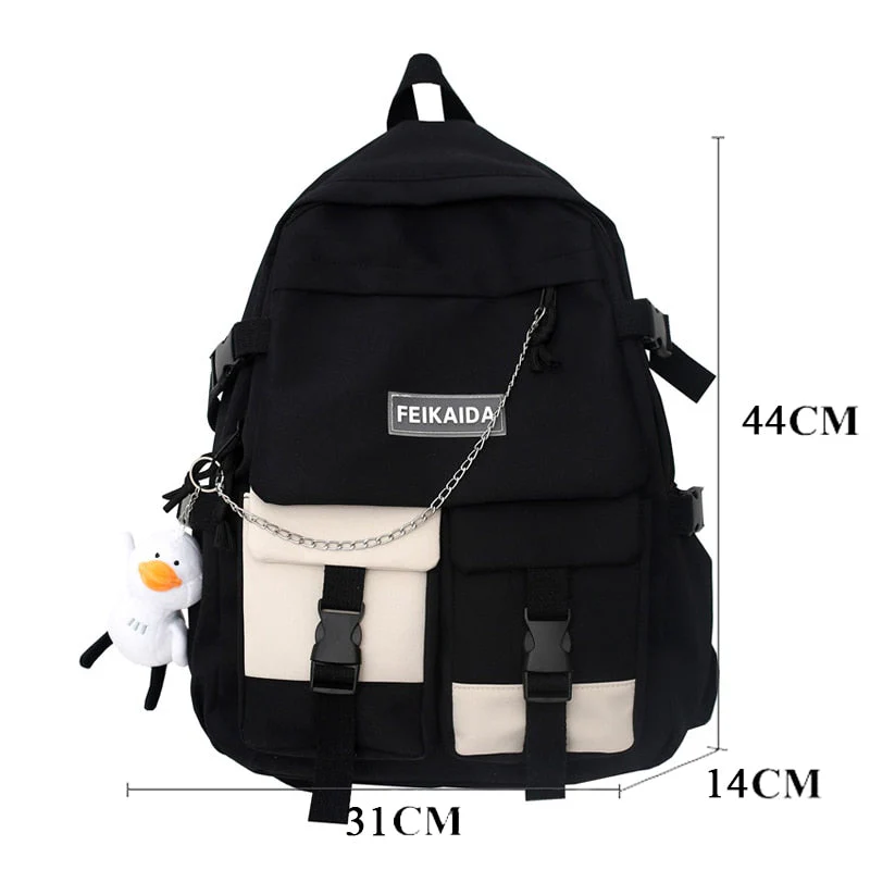 deanwangkt Fashion Women Backpack Cute School Bag for Teenagers Girls Boys Mochila Kawaii Cotton Black Lady Travel Rucksack - Deanwangkt