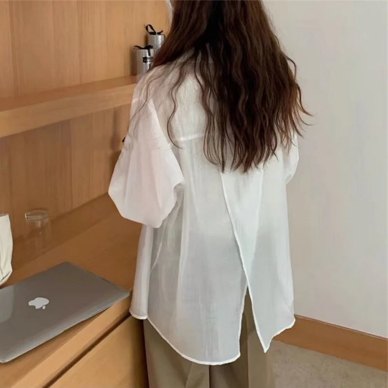 deanwangkt Chic Split Shirts Women Irregular Designed Stylish S-3XL Long Sleeve Blouse Sun-proof Breathable Outerwear Female Top - Deanwangkt