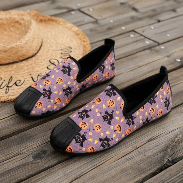 deanwangkt - Halloween Cream White Casual Patchwork Printing Round Comfortable Flats Shoes - Deanwangkt
