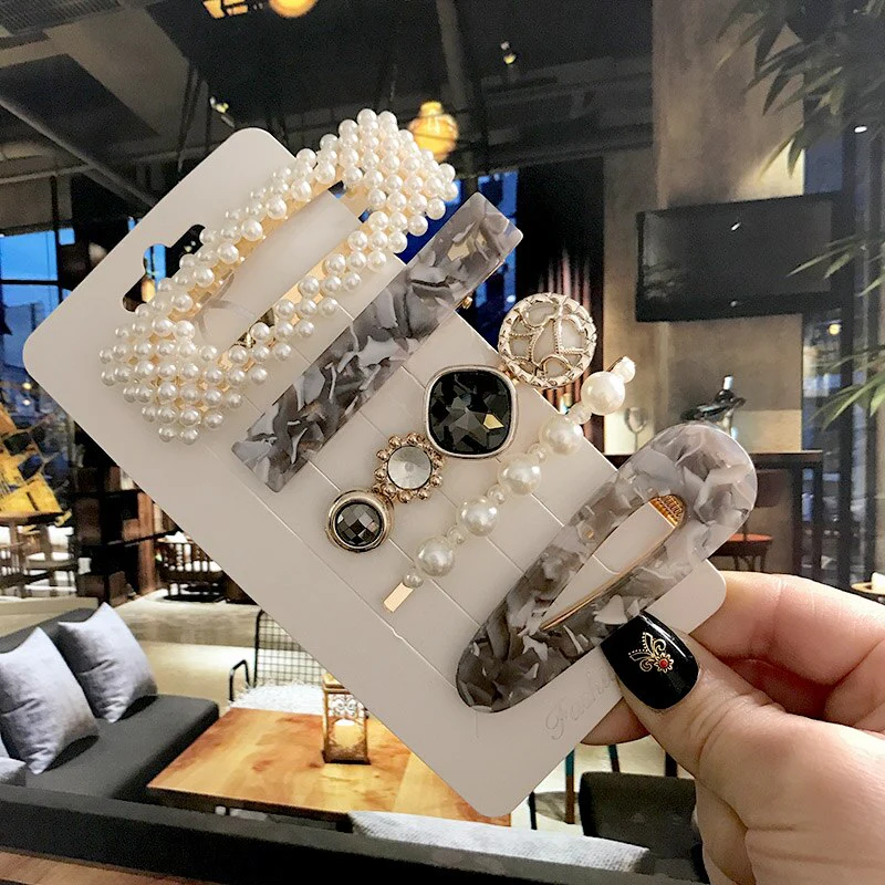 deanwangkt 4PCS Hair Clips Set Crystal Simulation Pearl Hair Accessories Fashion Barrettes For Women Bees Star Heart Hairgrip Hairpins - Deanwangkt