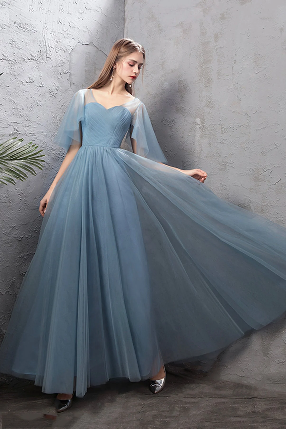 solvbao Blue Tulle Long Prom Dresses, A-Line Simple Evening Dresses - Deanwangkt