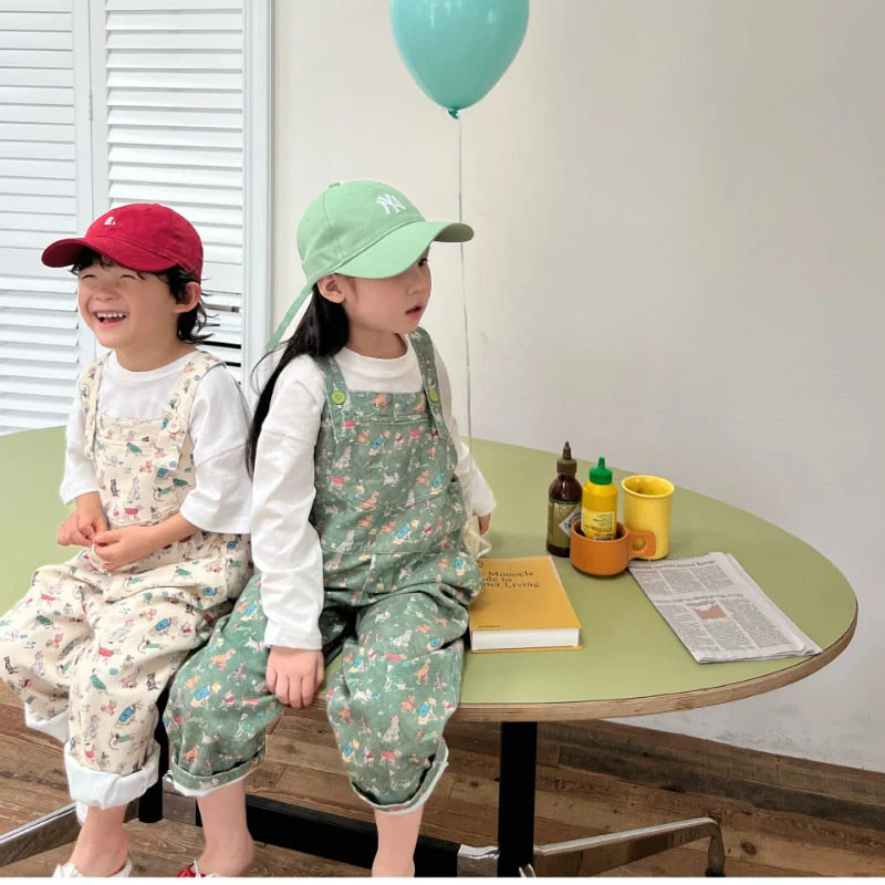 deanwangkt Spring new children cartoon printed overalls kids jumpsuits boys and girls cute loose suspenders trousers - Deanwangkt