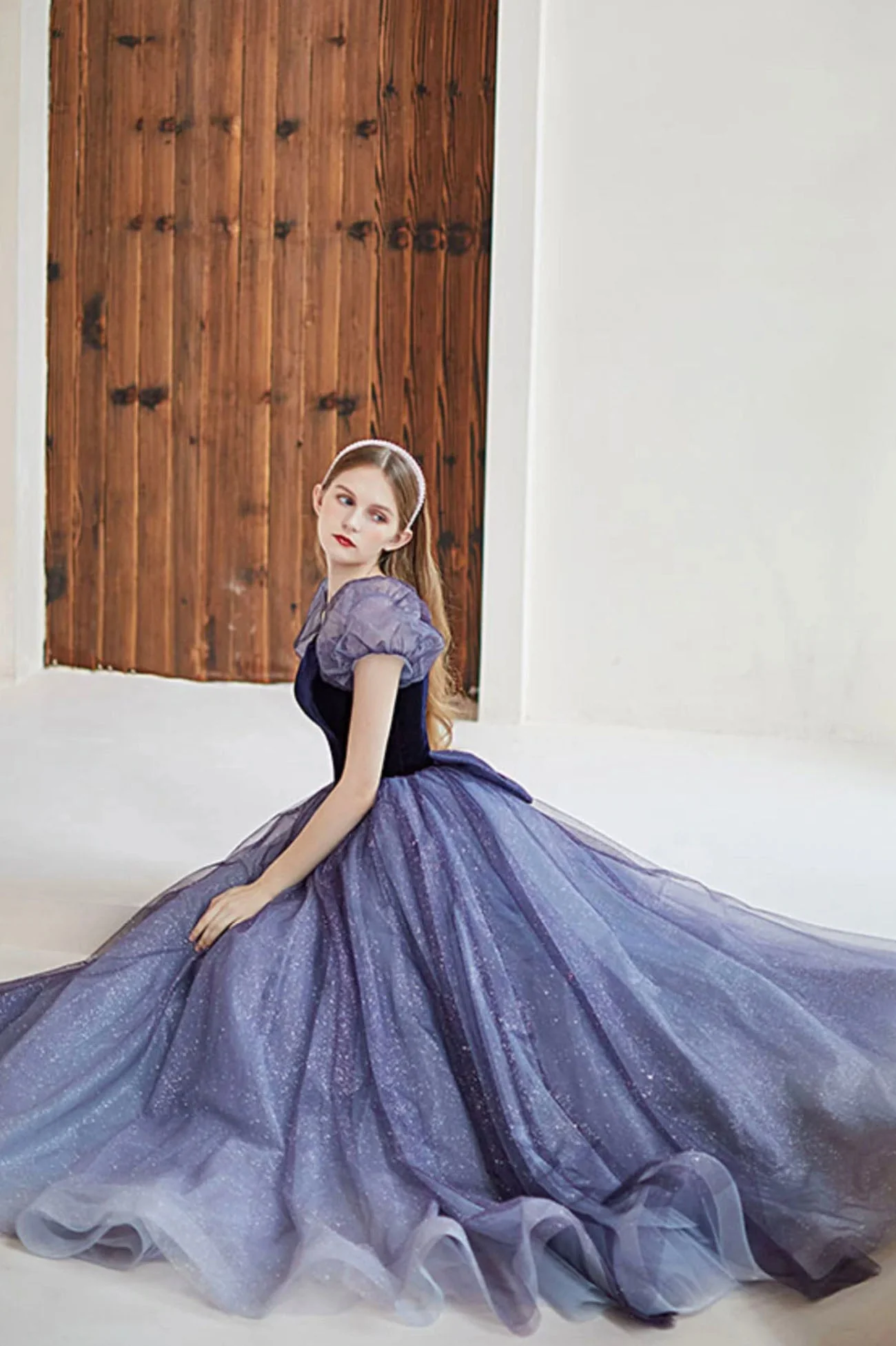 solvbao Purple Velvet Tulle Long Prom Dresses, Cute A-Line Evening Dresses - Deanwangkt