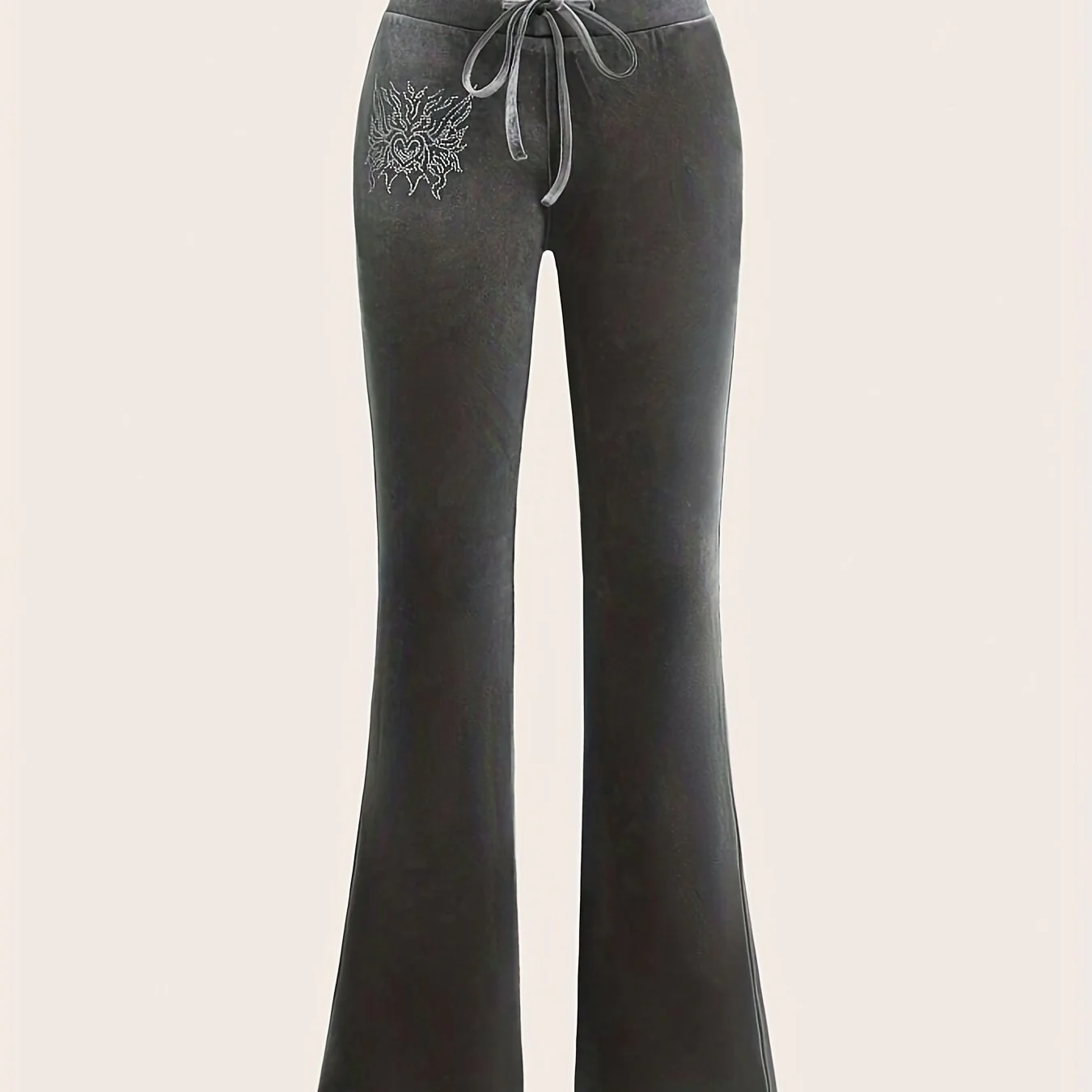 deanwangkt-1 Y2K Graphic Print Flare Leg Pants, Casual Drawstring Waist Slim Pants For Spring & Fall, Women's Clothing - Deanwangkt