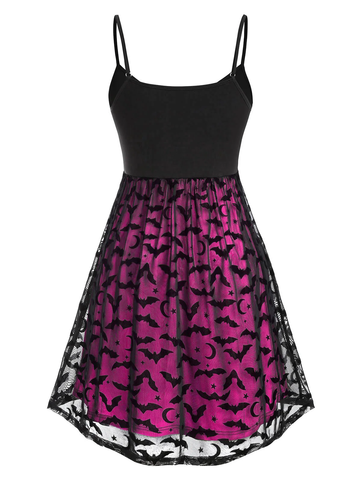 deanwangkt  Gothic Dress Plus Size Women Halloween Bat Mesh Insert Neon Dress Vestidos Femme Spaghetti Strap A-Line Sexy Party Dress - Deanwangkt