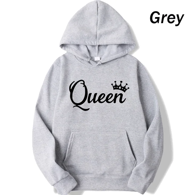 deanwangkt Fashion Men Women Long Sleeve Pullover Hooded Sweatshirts Unisex King and Queen Print Hoodies Casual Streetwear Couple Sweat - Deanwangkt