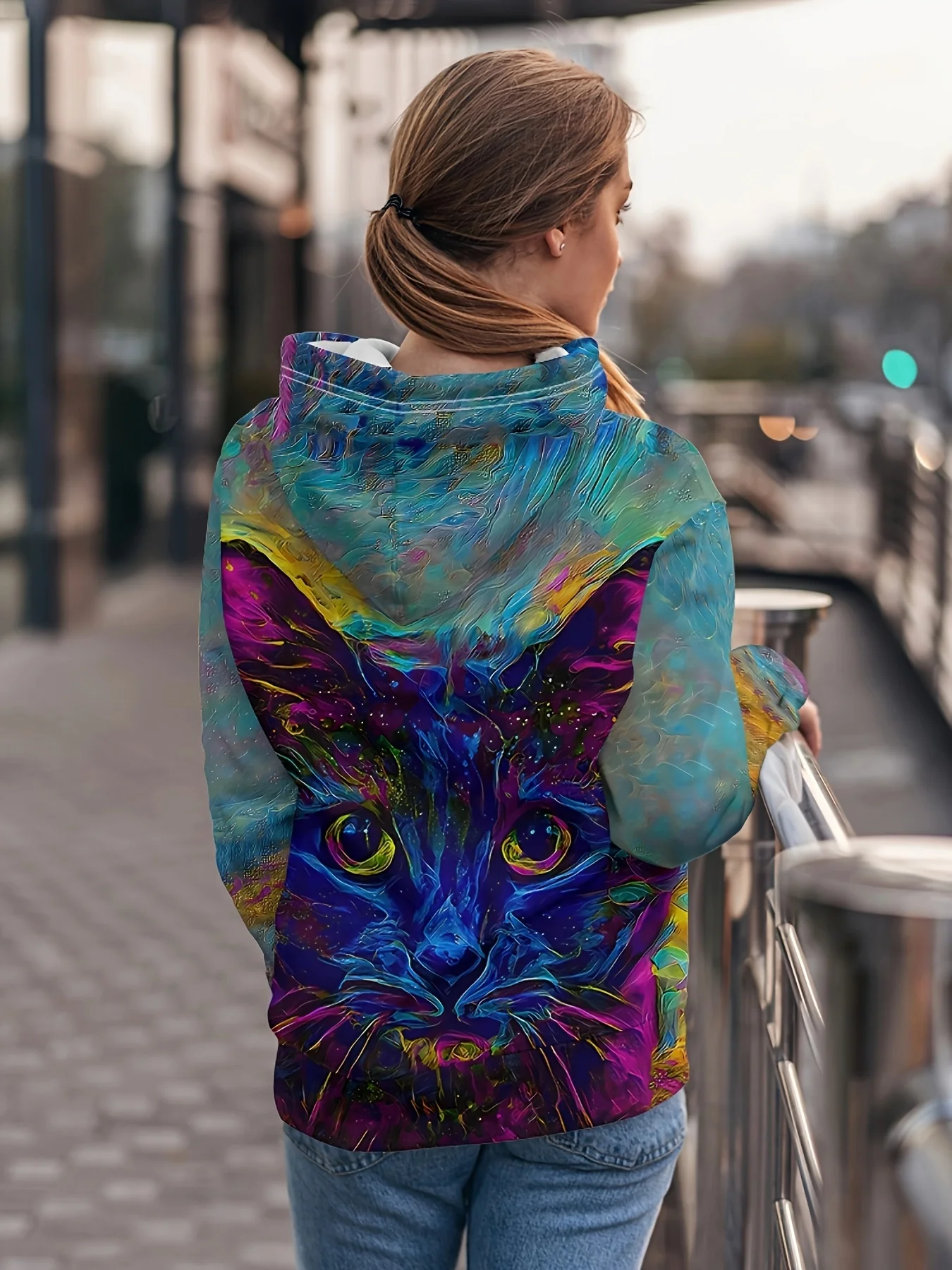 deanwangkt-1  3D Cat Graphic Sports Hooded Sweatshirts, Casual Drawstring Hoodies With Front Pocket, Women's Sporty Sweatshirts (Without Fleece) - Deanwangkt