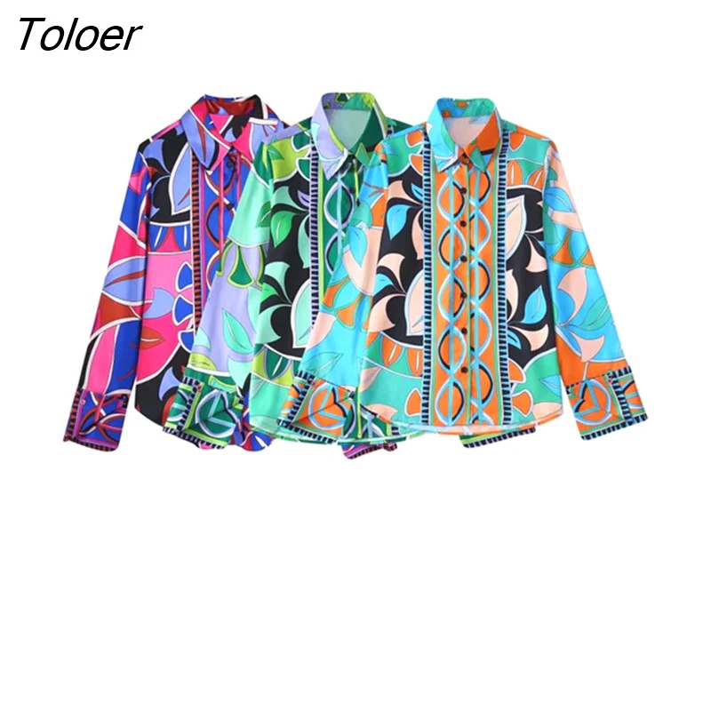 deanwangkt Women Vintage Contrast Color Geometric Print Smock Blouse Office Lady Business Shirts Chic Retro Blusas Tops LS424 - Deanwangkt