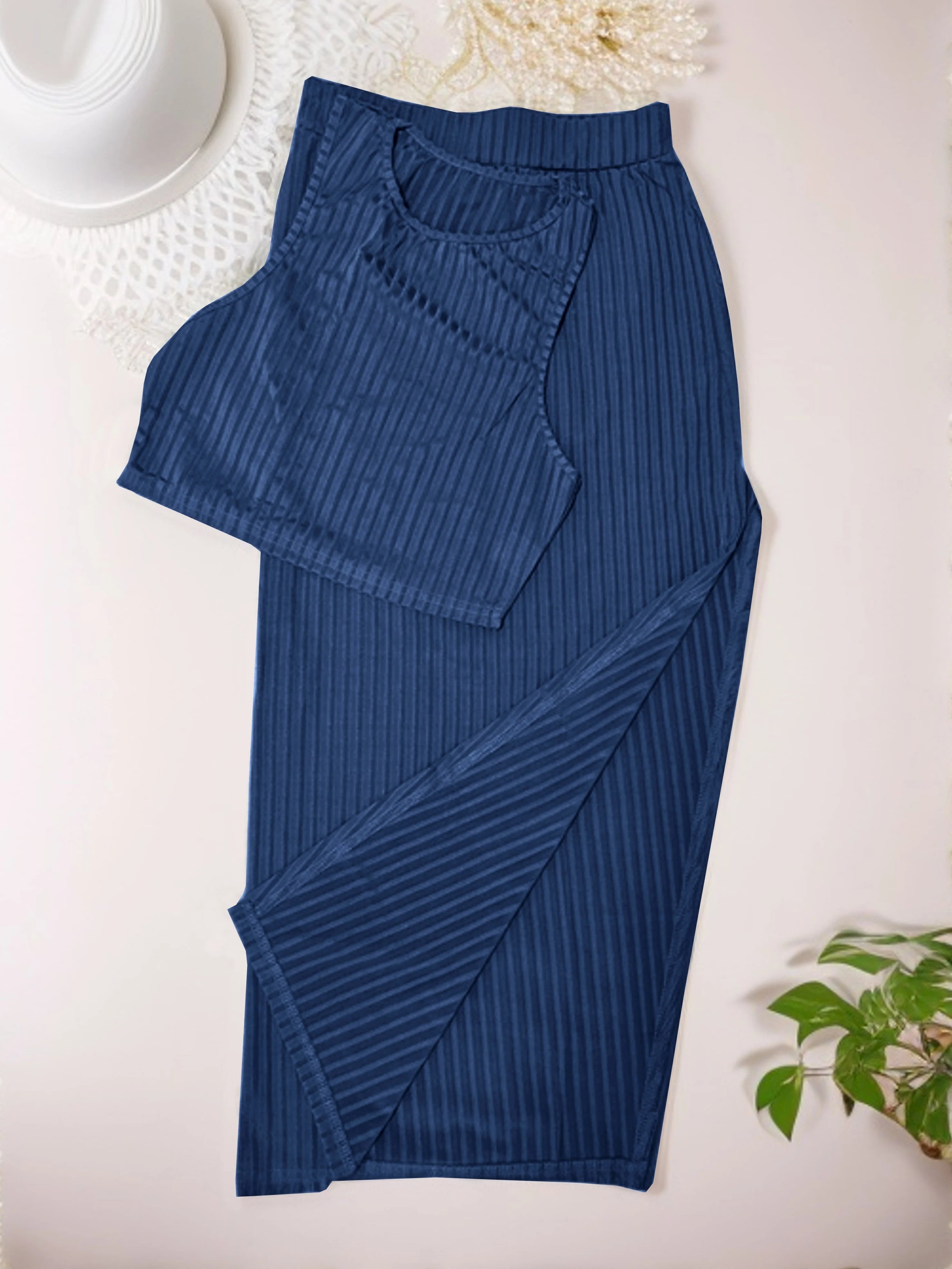 Sexy Matching Two-piece Skirt Set, Crop Tank Top & Split Skirt Outfits, Women's Clothing - Deanwangkt