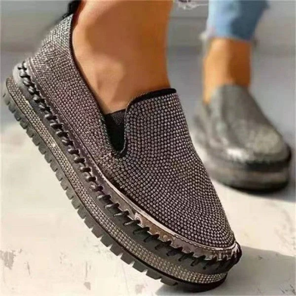 deanwangkt - Silver Casual Patchwork Rhinestone Round Comfortable Out Door Flats Shoes - Deanwangkt