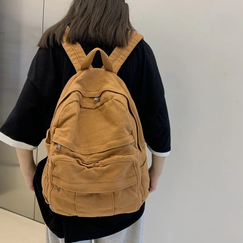 Back To School Student Shoulders Large Capacity Khaki Backpack Fashion Canvas Backpacks Female College Teen Computer Bag mochila - Deanwangkt