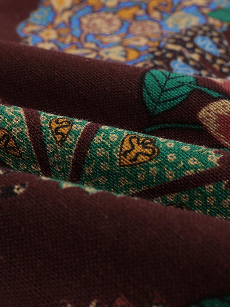 deanwangkt Women Retro Floral Print O-neck Button Robe Shirt Maxi Dress With Pocket - Deanwangkt