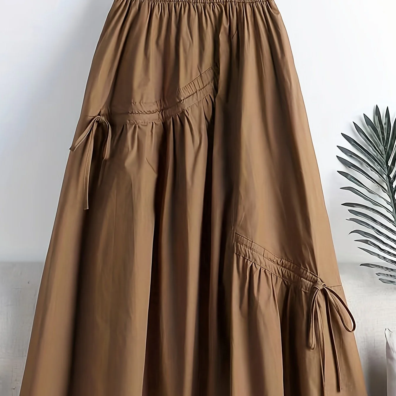 deanwangkt-1 Solid High Waist Skirt, Casual Drawstring A-line Skirt, Women's Clothing - Deanwangkt