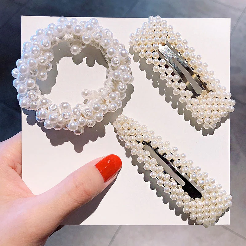 3/4/5pcs/Set Women Girls Elegant Full Pearls Geometric Hair Clips Sweet Hair Ornament Hairpin Barrette Headband Hair Accessories - Deanwangkt