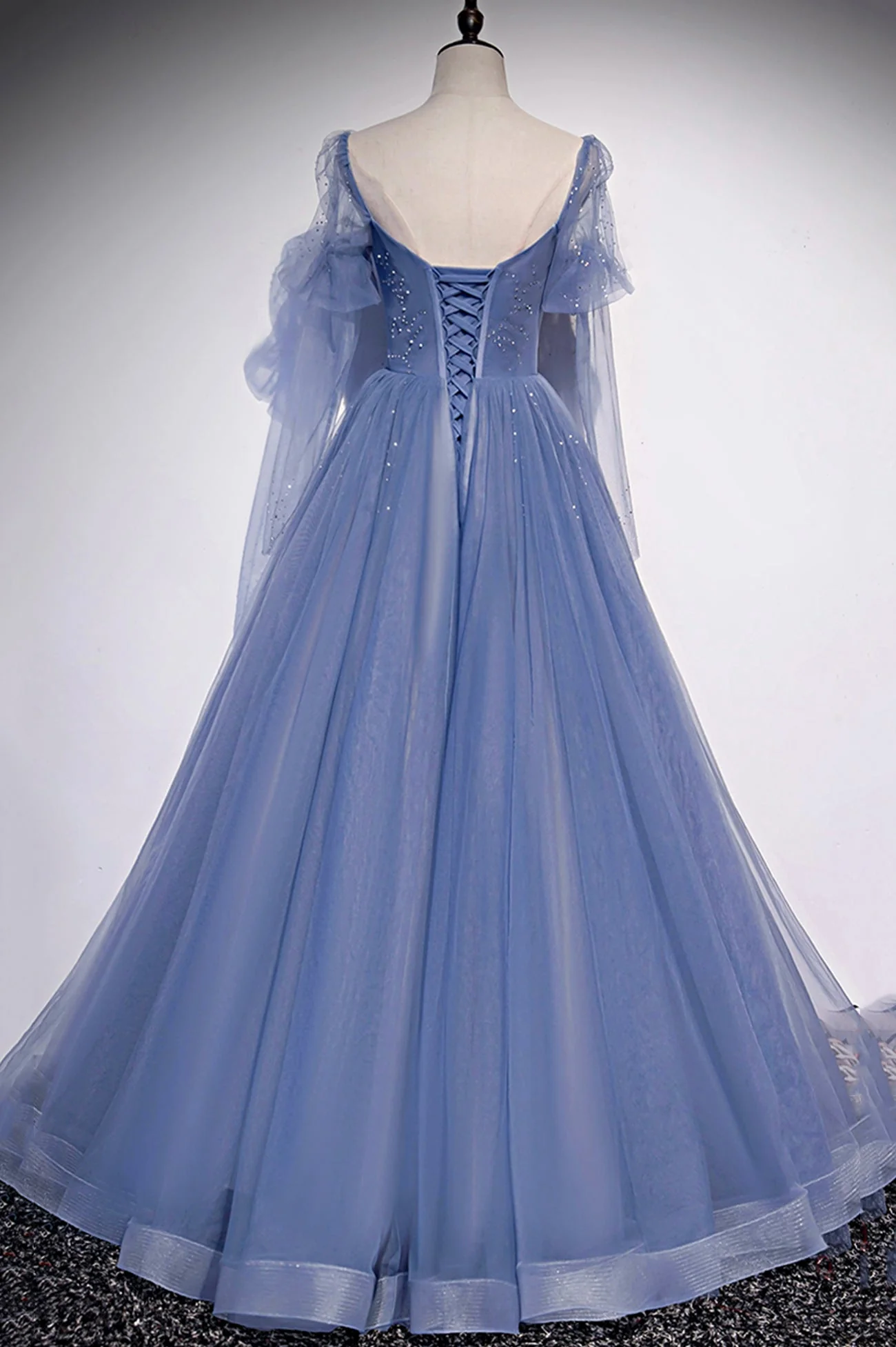 solvbao Blue Tulle Beading Long Prom Dresses, A-Line Formal Evening Dresses - Deanwangkt