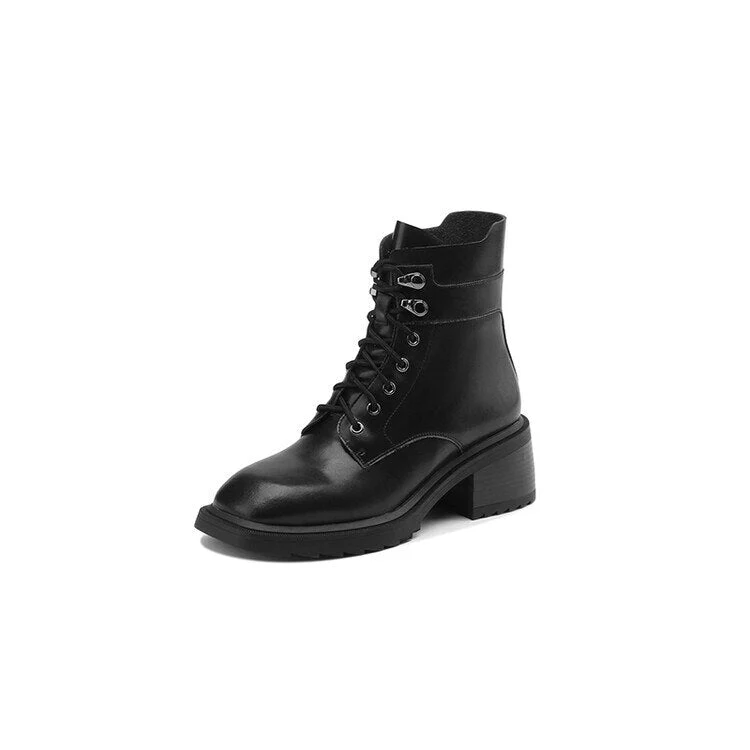 deanwangkt  fashion inspo    NEW Autumn Boots Women Split Leather Shoes for Women Square Toe Chunky Heel Shoes Casual Lace-up Short Boots Retro Ankle Boots - Deanwangkt