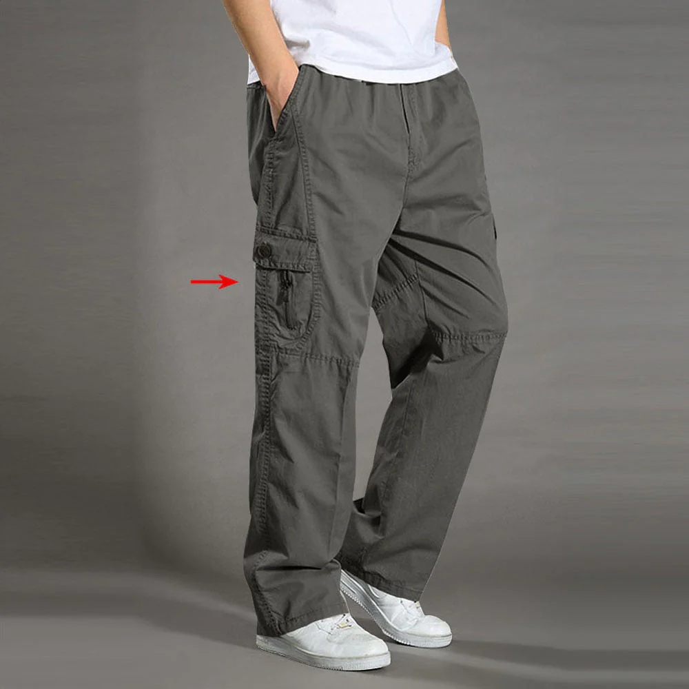 DEANWANGKT Mens Vintage Hip Hop Style Baggy Jeans Men's Casual Trousers Cotton Overalls Elastic Waist Full Len Multi-Pocket Plus Fertilizer Men's Clothing Big Size Cargo Pants - Deanwangkt