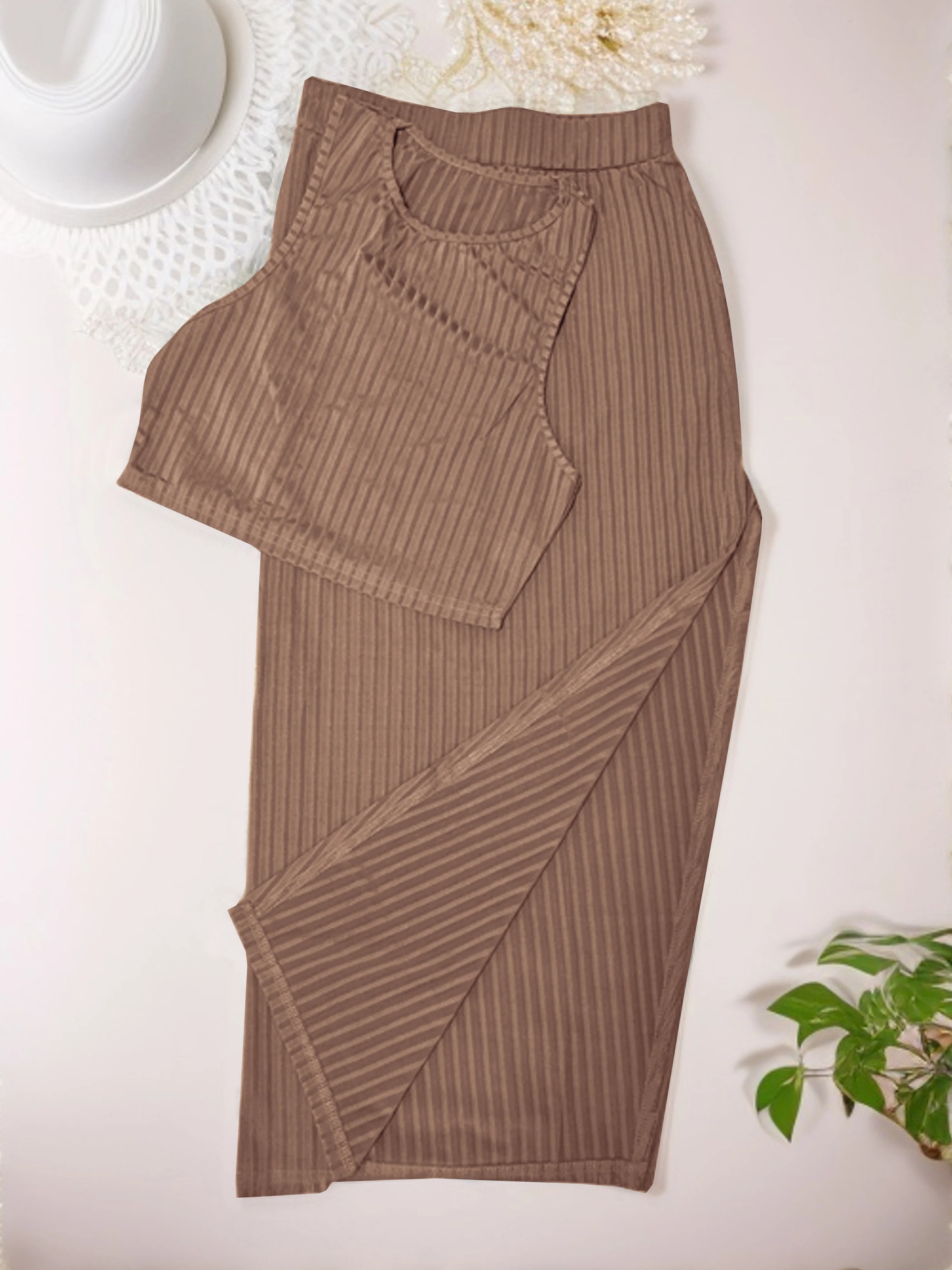 Sexy Matching Two-piece Skirt Set, Crop Tank Top & Split Skirt Outfits, Women's Clothing - Deanwangkt