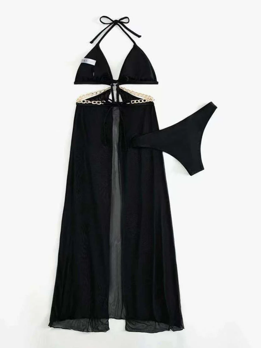 Joskka  Women With Top Dress Triangle Swimwear Female Solid Swimsuit Beach Wear Bathing Swimming Suit Summer - Deanwangkt