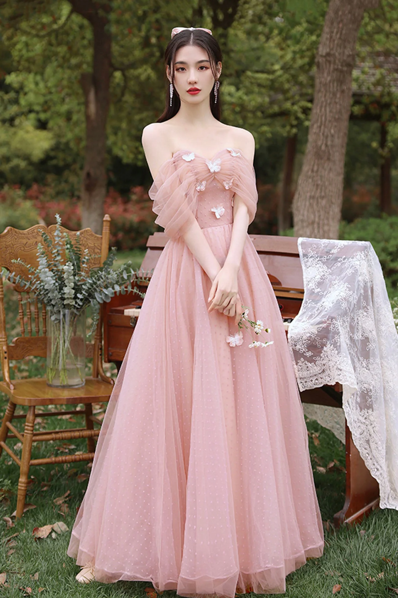 solvbao Pink Tulle Long Prom Dresses, Pink A-Line Tulle Party Dresses - Deanwangkt