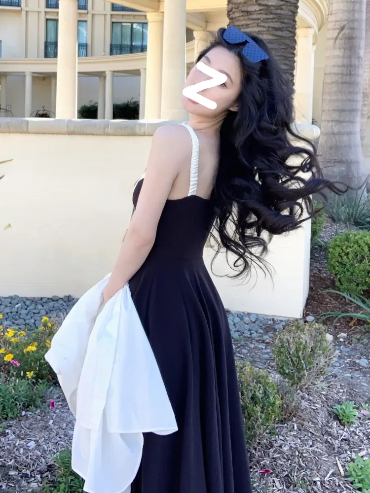 Joskka French Floral Strap Midi Dress Woman Elegant Sleeveless Even Party Dress Office Lady  Summer Beach Casual Korean Style Dress - Deanwangkt