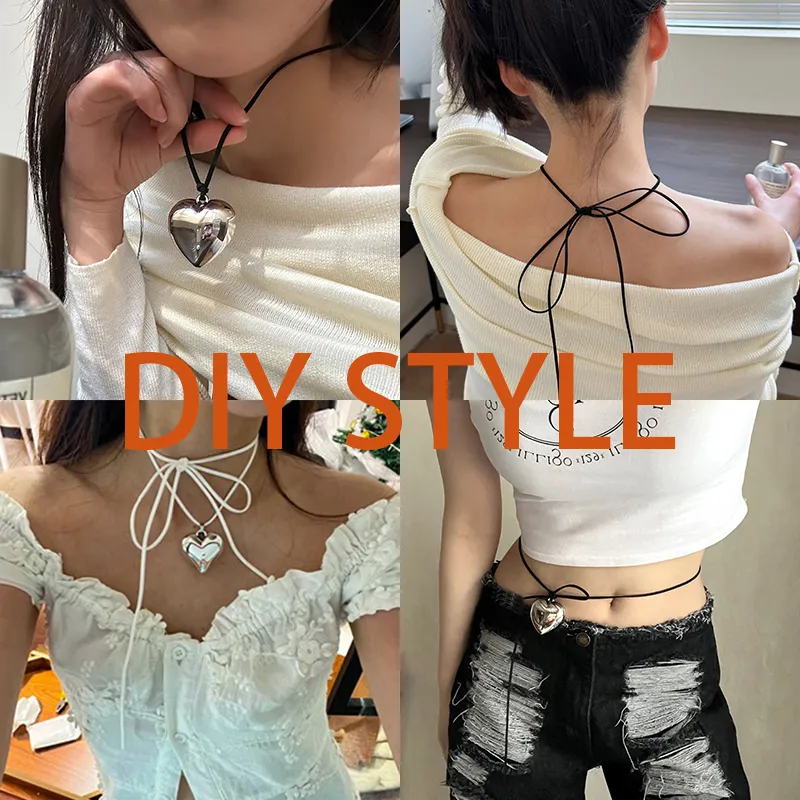 deanwangkt Diy Jewelry Goth Black Velvet Big Heart Pendant Choker Necklace for Women Elegant Weave Knotted Bowknot Adjustable Chain - Deanwangkt