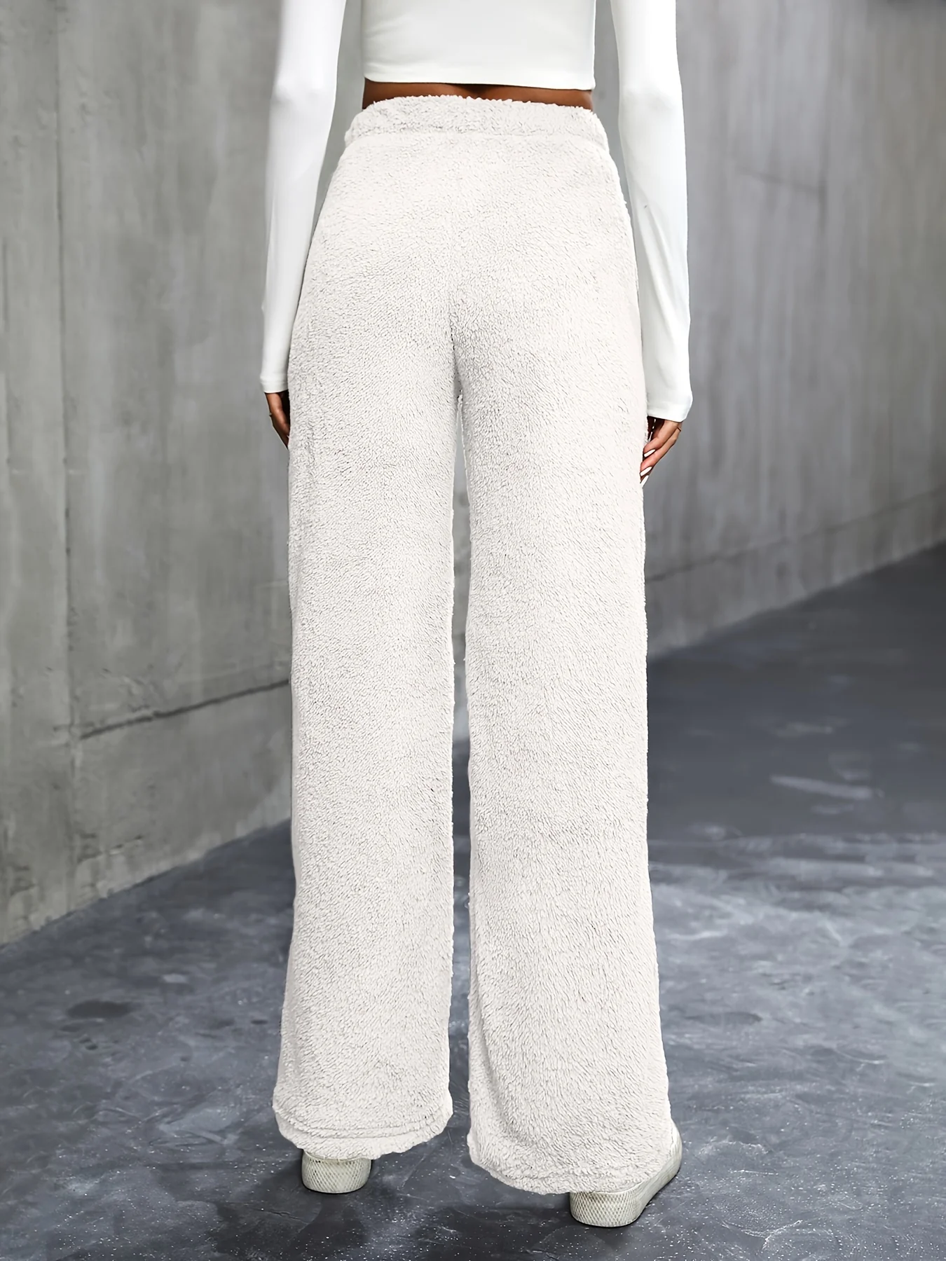 deanwangkt-1 Solid Plush Straight Leg Pants, Casual High Waist Pants, Women's Clothing - Deanwangkt