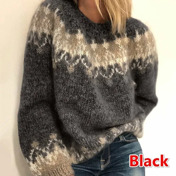 deanwangkt New Women Casual Loose Mohair Coarse Knitted Jacquard Sweater in Autumn and Winter - Deanwangkt
