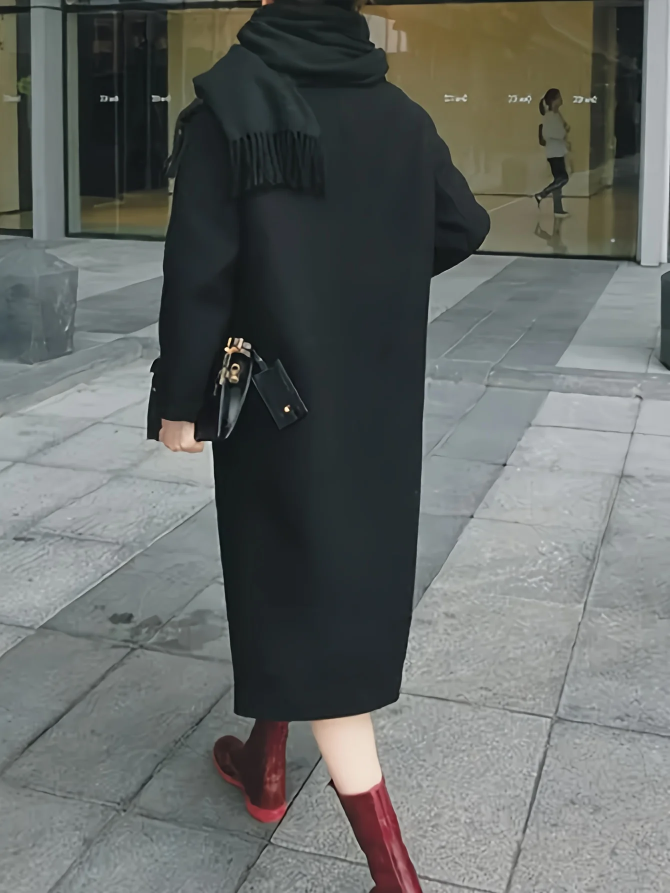 Solid Lapel Mid Length Overcoat, Elegant Long Sleeve Winter Outerwear, Women's Clothing - Deanwangkt