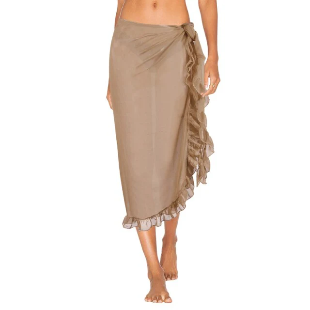 Women Beach Dress Semi-sheer Swimwear Bikini Cover Ups Short Skirt with Tassels Chiffon Wrap Swimming Dress Sarong Pareo Shorts - Deanwangkt