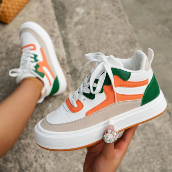 deanwangkt - White Green Casual Patchwork Frenulum Round Comfortable Out Door Shoes - Deanwangkt