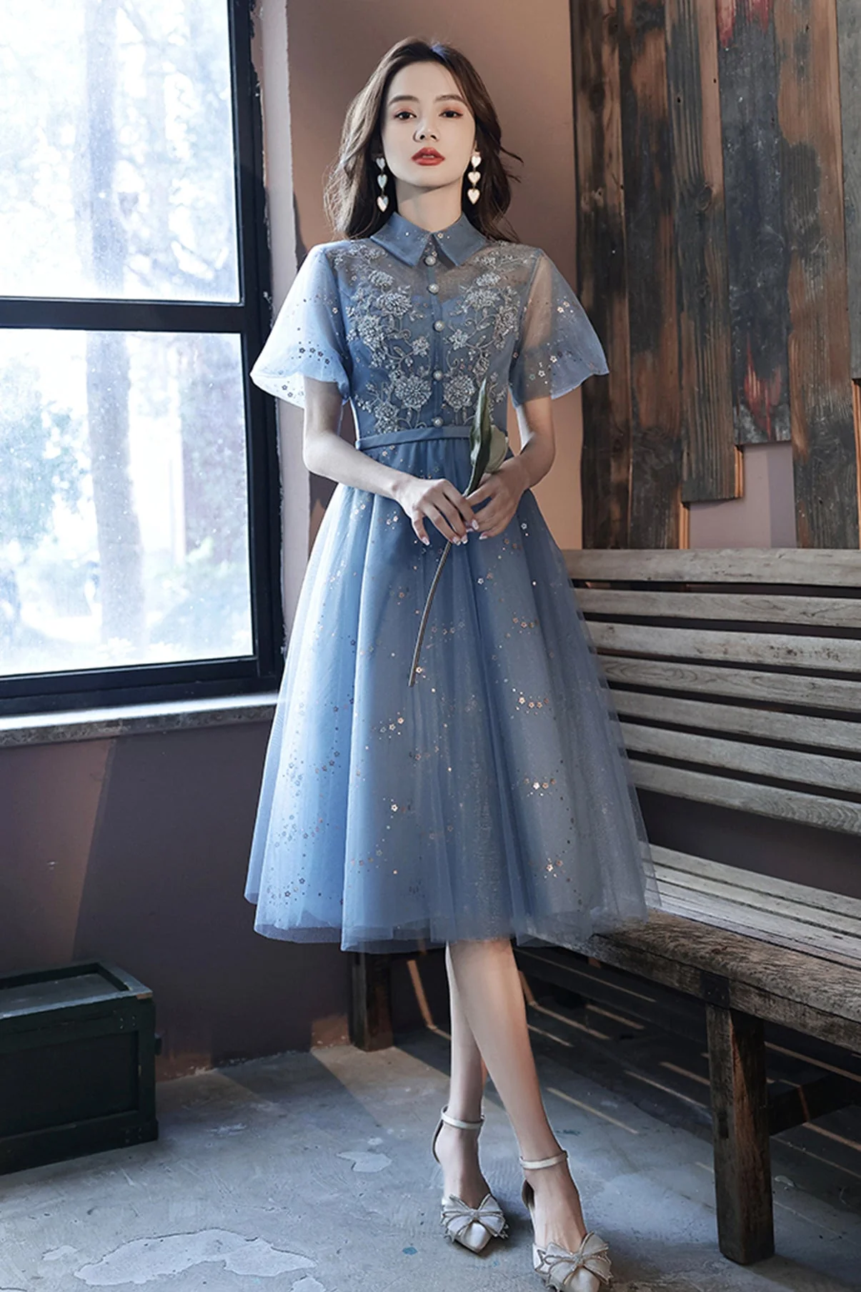 solvbao Blue Tulle Lace Short Prom Dresses, A-Line Homecoming Dresses - Deanwangkt