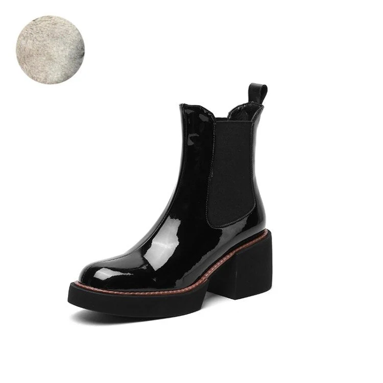 deanwangkt Autumn Boots    HOT SALE Women Boots Patent Leather Shoes for Women Round Toe Chunky Boots Platform Shoes Winter Modern Boots Women Punk Shoes - Deanwangkt