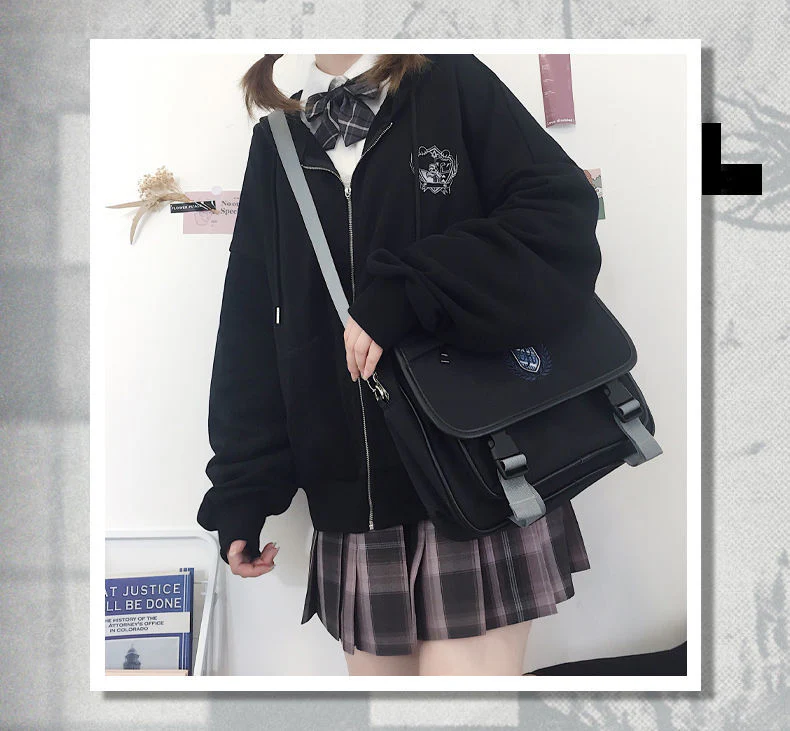 deanwangkt  Japanese Kawaii Zipper Hoodies Women Autumn Harajuku Oversized Preppy Style Jk Uniform Sweatshirt Soft Girl Cute Fashion - Deanwangkt