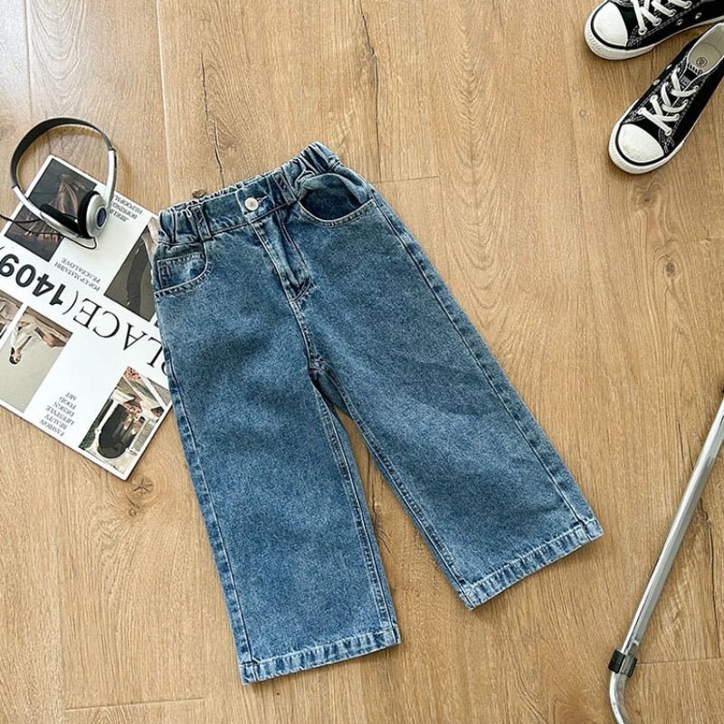 deanwangkt Spring Unisex Kids fashion all-match straight jeans 1-8Years boys trousers girls loose denim pants - Deanwangkt