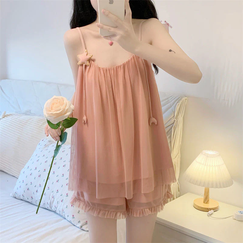 Sleepwear Women Nightwear Women's Sweet New Summer Long-sleeved Sexy Lace Home Clothes Night Gown Sleep Dress - Deanwangkt