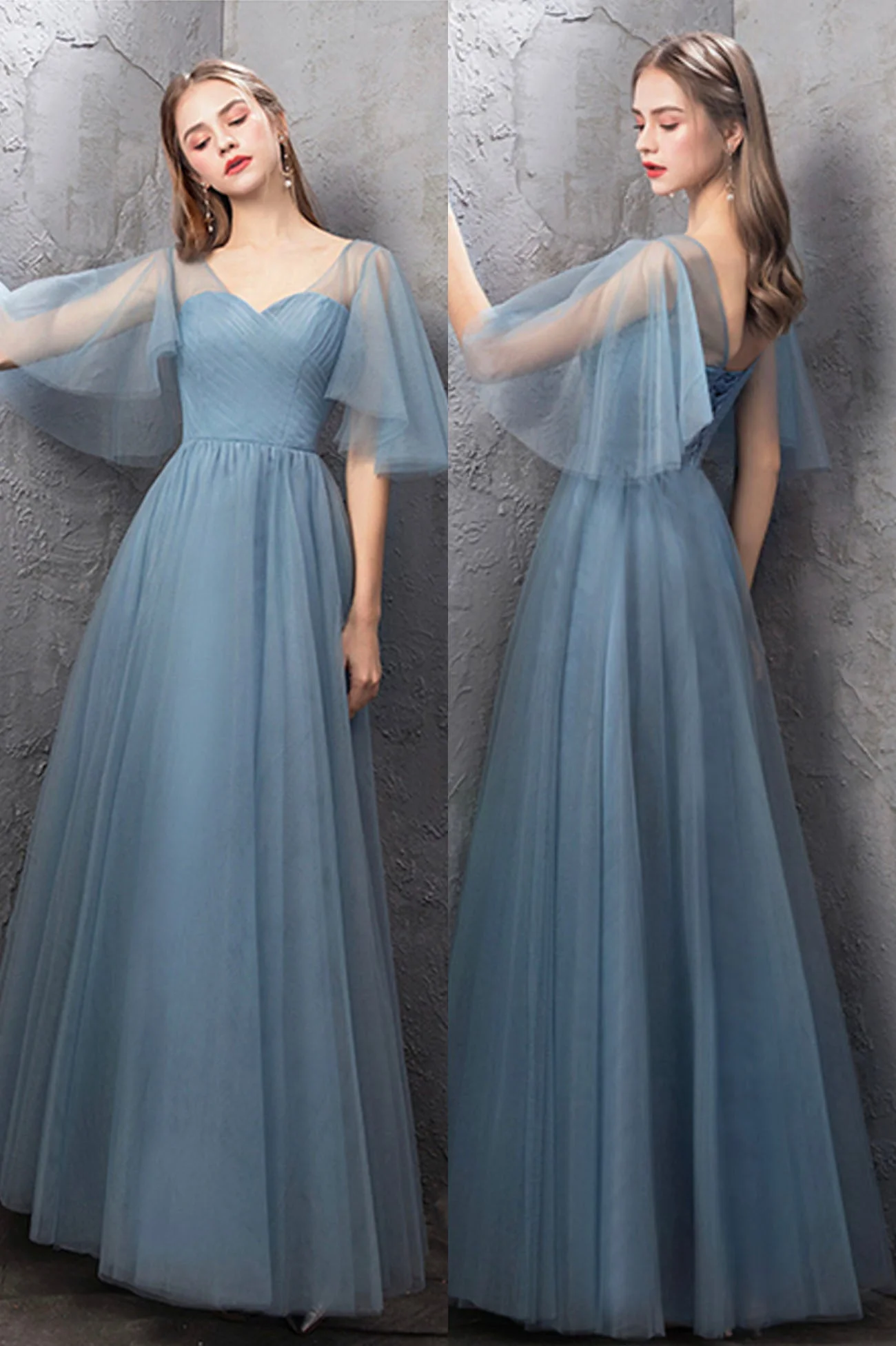 solvbao Blue Tulle Long Prom Dresses, Blue Tulle Bridesmaid Dresses - Deanwangkt