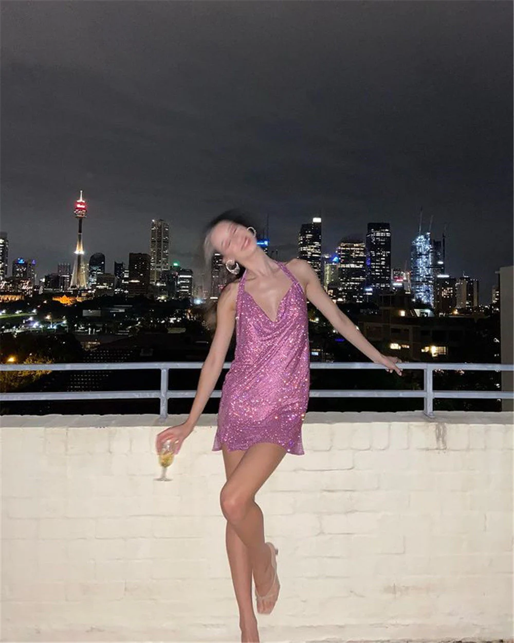 deanwangkt  Rhinestone Mini Party Dresses Women Backless Pink Sexy Dress Halter Night Club Glitter Sequin Dress Vestidos Christmas - Deanwangkt