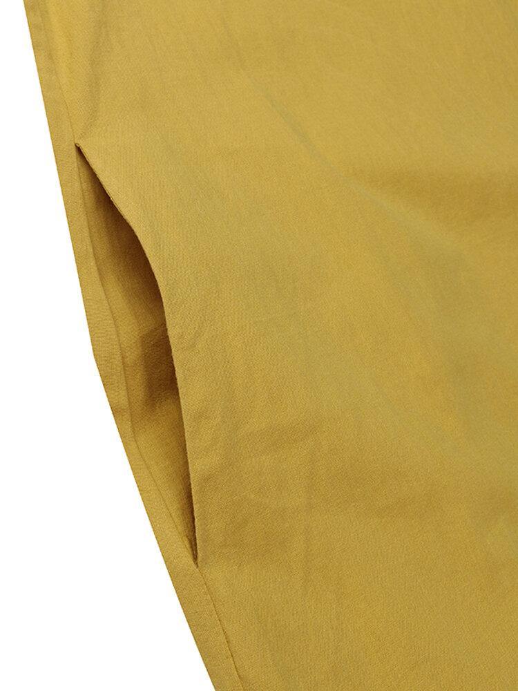 deanwangkt Cotton Women Solid Color Ruffles Round Neck Short Sleeve Casual Dresses - Deanwangkt