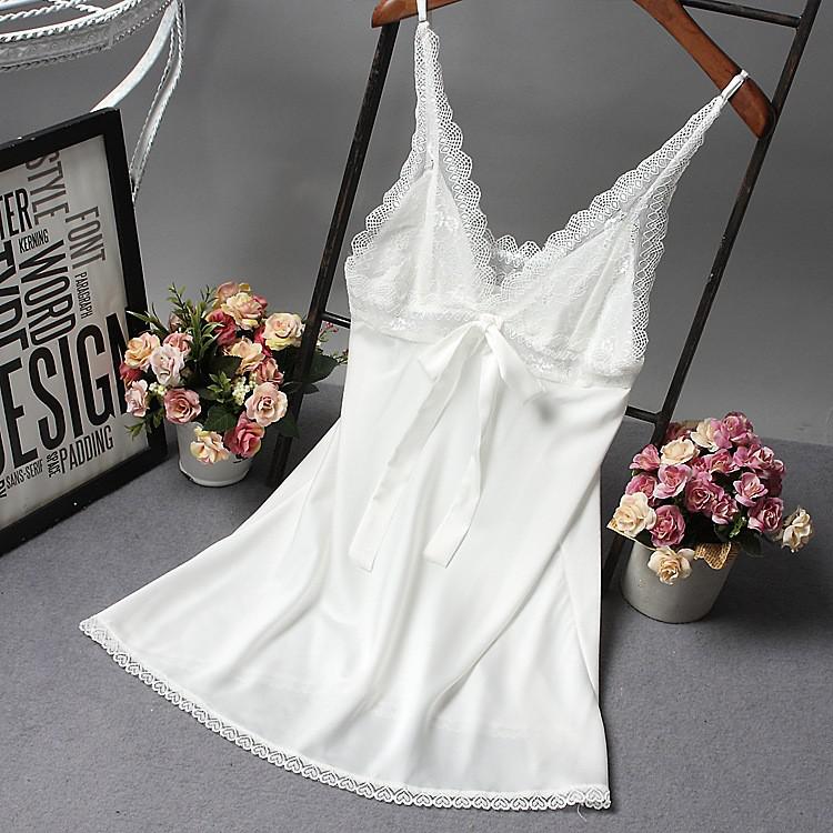 deanwangkt Brand New Chinese Women Robe Satin Nightgown Sexy Nightshirt Sleepwear Lace Bath Gown Summer Casual Home Night Dress Nighty - Deanwangkt